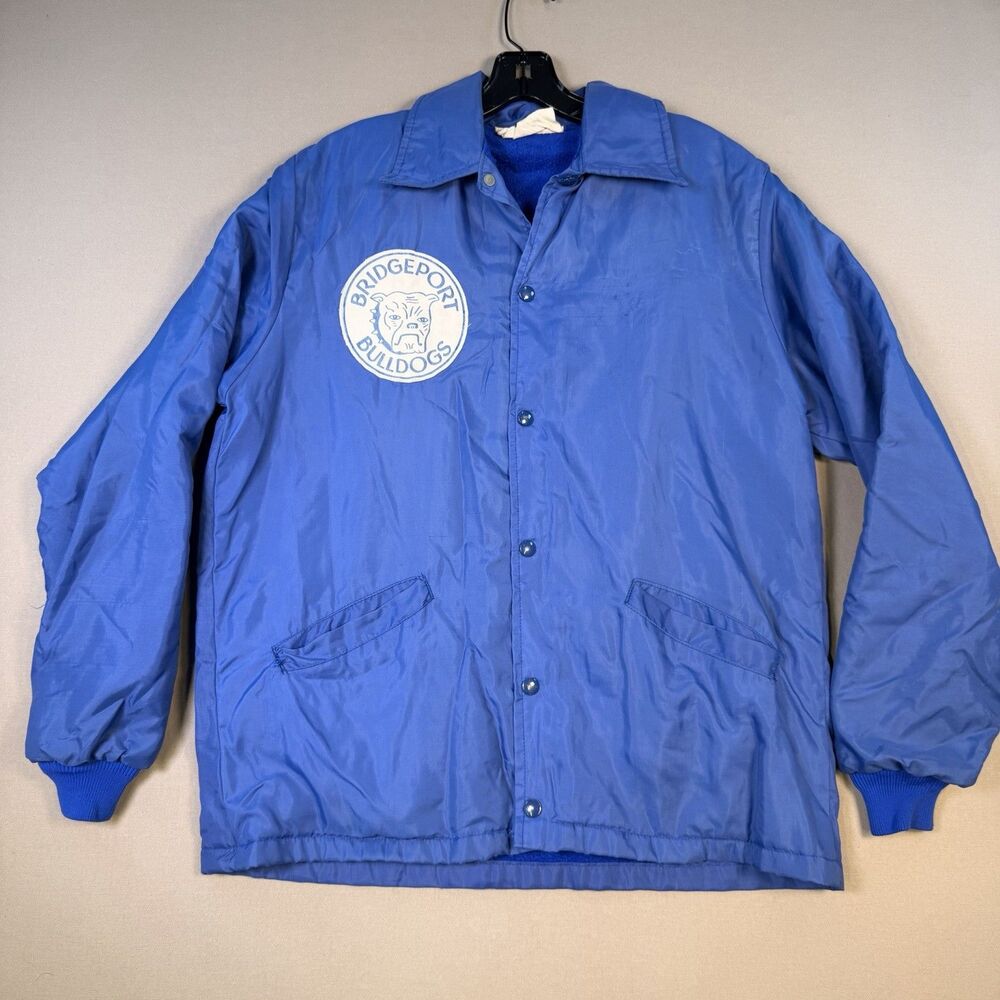 VTG 70s Bridgeport Bulldogs High School Band Jacket Blue Fleece Lined Holloway